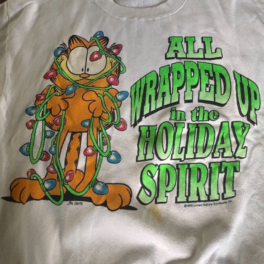 Vintafe 90's Garfield Christmas Holiday Lights Sweatshirt Size XL White